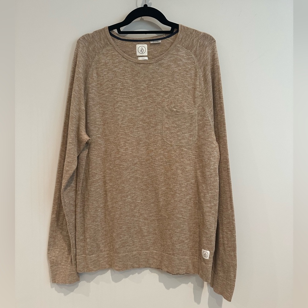 Volcom Men’s Stand Not Heathered Tan Crew Neck Sweater, Size L, EUC